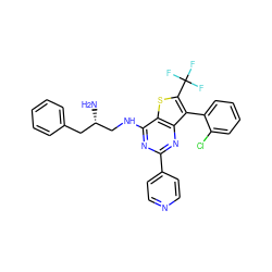 N[C@H](CNc1nc(-c2ccncc2)nc2c(-c3ccccc3Cl)c(C(F)(F)F)sc12)Cc1ccccc1 ZINC000653752881