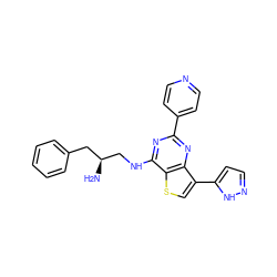 N[C@H](CNc1nc(-c2ccncc2)nc2c(-c3ccn[nH]3)csc12)Cc1ccccc1 ZINC000223682943