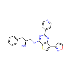 N[C@H](CNc1nc(-c2ccncc2)nc2c(-c3ccon3)csc12)Cc1ccccc1 ZINC000223695837