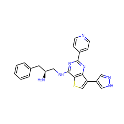 N[C@H](CNc1nc(-c2ccncc2)nc2c(-c3cn[nH]c3)csc12)Cc1ccccc1 ZINC000223669948