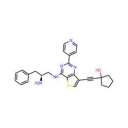 N[C@H](CNc1nc(-c2ccncc2)nc2c(C#CC3(O)CCCC3)csc12)Cc1ccccc1 ZINC000223694875