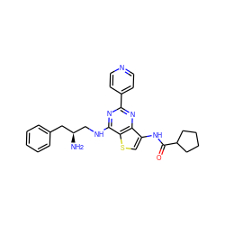 N[C@H](CNc1nc(-c2ccncc2)nc2c(NC(=O)C3CCCC3)csc12)Cc1ccccc1 ZINC000653670147