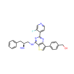 N[C@H](CNc1nc(-c2ccncc2F)nc2c(-c3ccc(CO)cc3)csc12)Cc1ccccc1 ZINC000223693011