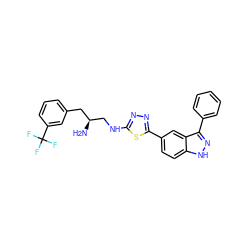 N[C@H](CNc1nnc(-c2ccc3[nH]nc(-c4ccccc4)c3c2)s1)Cc1cccc(C(F)(F)F)c1 ZINC000049034260