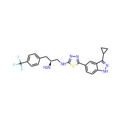 N[C@H](CNc1nnc(-c2ccc3[nH]nc(C4CC4)c3c2)s1)Cc1ccc(C(F)(F)F)cc1 ZINC000049089680