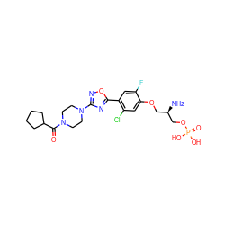 N[C@H](COc1cc(Cl)c(-c2nc(N3CCN(C(=O)C4CCCC4)CC3)no2)cc1F)COP(=O)(O)O ZINC000299835169