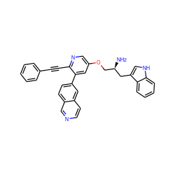 N[C@H](COc1cnc(C#Cc2ccccc2)c(-c2ccc3cnccc3c2)c1)Cc1c[nH]c2ccccc12 ZINC000014962534