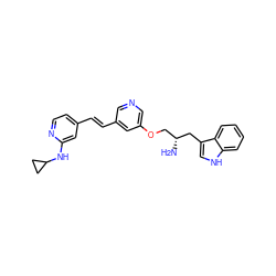 N[C@H](COc1cncc(/C=C/c2ccnc(NC3CC3)c2)c1)Cc1c[nH]c2ccccc12 ZINC000014957783