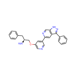 N[C@H](COc1cncc(-c2cc3c(-c4ccccc4)n[nH]c3cn2)c1)Cc1ccccc1 ZINC000014962206
