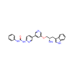 N[C@H](COc1cncc(-c2ccc(NC(=O)Nc3ccccc3)nc2)c1)Cc1c[nH]c2ccccc12 ZINC000014957523