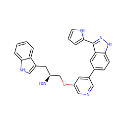 N[C@H](COc1cncc(-c2ccc3[nH]nc(-c4ccc[nH]4)c3c2)c1)Cc1c[nH]c2ccccc12 ZINC000034324287