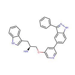 N[C@H](COc1cncc(-c2ccc3[nH]nc(-c4ccccc4)c3c2)c1)Cc1c[nH]c2ccccc12 ZINC000038389926
