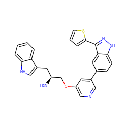 N[C@H](COc1cncc(-c2ccc3[nH]nc(-c4cccs4)c3c2)c1)Cc1c[nH]c2ccccc12 ZINC000034377158
