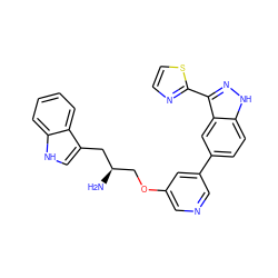 N[C@H](COc1cncc(-c2ccc3[nH]nc(-c4nccs4)c3c2)c1)Cc1c[nH]c2ccccc12 ZINC000034271907