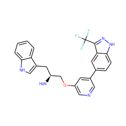 N[C@H](COc1cncc(-c2ccc3[nH]nc(C(F)(F)F)c3c2)c1)Cc1c[nH]c2ccccc12 ZINC000014962160