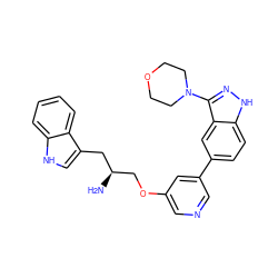 N[C@H](COc1cncc(-c2ccc3[nH]nc(N4CCOCC4)c3c2)c1)Cc1c[nH]c2ccccc12 ZINC000038413280