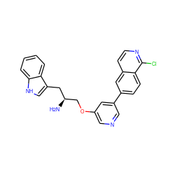 N[C@H](COc1cncc(-c2ccc3c(Cl)nccc3c2)c1)Cc1c[nH]c2ccccc12 ZINC000014962559