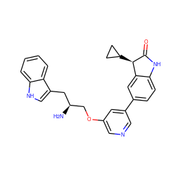 N[C@H](COc1cncc(-c2ccc3c(c2)[C@@H](C2CC2)C(=O)N3)c1)Cc1c[nH]c2ccccc12 ZINC000045284505