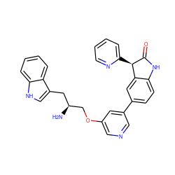 N[C@H](COc1cncc(-c2ccc3c(c2)[C@@H](c2ccccn2)C(=O)N3)c1)Cc1c[nH]c2ccccc12 ZINC000045285827