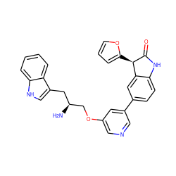 N[C@H](COc1cncc(-c2ccc3c(c2)[C@@H](c2ccco2)C(=O)N3)c1)Cc1c[nH]c2ccccc12 ZINC000045285124