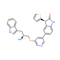 N[C@H](COc1cncc(-c2ccc3c(c2)[C@@H](c2cccs2)C(=O)N3)c1)Cc1c[nH]c2ccccc12 ZINC000045286989