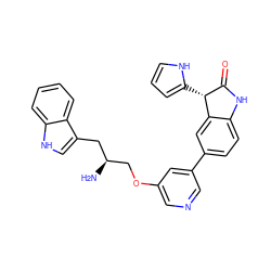 N[C@H](COc1cncc(-c2ccc3c(c2)[C@H](c2ccc[nH]2)C(=O)N3)c1)Cc1c[nH]c2ccccc12 ZINC000045301144