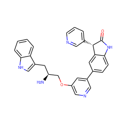 N[C@H](COc1cncc(-c2ccc3c(c2)[C@H](c2cccnc2)C(=O)N3)c1)Cc1c[nH]c2ccccc12 ZINC000045300307