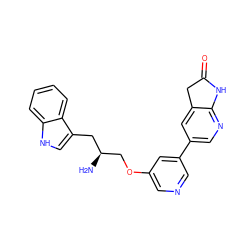 N[C@H](COc1cncc(-c2cnc3c(c2)CC(=O)N3)c1)Cc1c[nH]c2ccccc12 ZINC000014962371