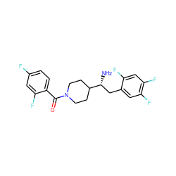 N[C@H](Cc1cc(F)c(F)cc1F)C1CCN(C(=O)c2ccc(F)cc2F)CC1 ZINC000040975193