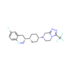 N[C@H](Cc1cc(F)ccc1F)[C@H]1CC[C@@H](N2CCn3c(nnc3C(F)(F)F)C2)CC1 ZINC000101402995