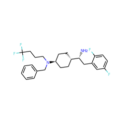 N[C@H](Cc1cc(F)ccc1F)[C@H]1CC[C@H](N(CCCC(F)(F)F)Cc2ccccc2)CC1 ZINC000261166902