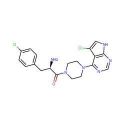 N[C@H](Cc1ccc(Cl)cc1)C(=O)N1CCN(c2ncnc3[nH]cc(Cl)c23)CC1 ZINC000064539264