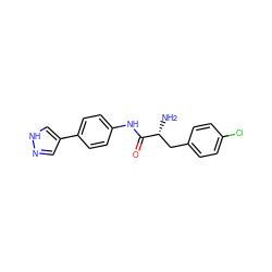 N[C@H](Cc1ccc(Cl)cc1)C(=O)Nc1ccc(-c2cn[nH]c2)cc1 ZINC000058569016