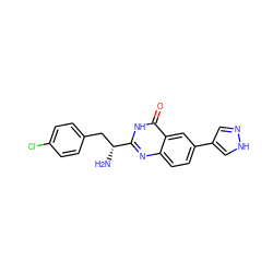 N[C@H](Cc1ccc(Cl)cc1)c1nc2ccc(-c3cn[nH]c3)cc2c(=O)[nH]1 ZINC000095587856