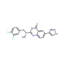 N[C@H](Cc1ccc(F)c(F)c1)c1nc2ccc(-c3cn[nH]c3)cc2c(=O)[nH]1 ZINC000095588753