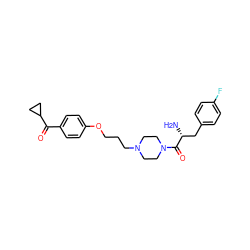 N[C@H](Cc1ccc(F)cc1)C(=O)N1CCN(CCCOc2ccc(C(=O)C3CC3)cc2)CC1 ZINC000013444795