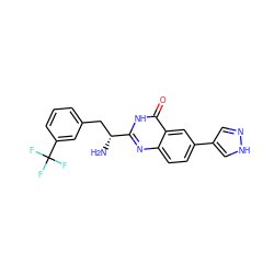 N[C@H](Cc1cccc(C(F)(F)F)c1)c1nc2ccc(-c3cn[nH]c3)cc2c(=O)[nH]1 ZINC000095586402