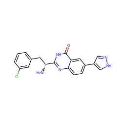 N[C@H](Cc1cccc(Cl)c1)c1nc2ccc(-c3cn[nH]c3)cc2c(=O)[nH]1 ZINC000095586022