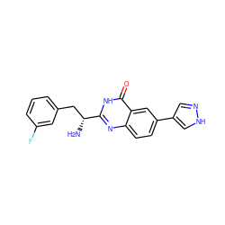 N[C@H](Cc1cccc(F)c1)c1nc2ccc(-c3cn[nH]c3)cc2c(=O)[nH]1 ZINC000095587968