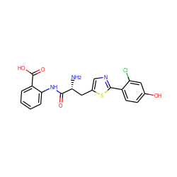 N[C@H](Cc1cnc(-c2ccc(O)cc2Cl)s1)C(=O)Nc1ccccc1C(=O)O ZINC000071342033