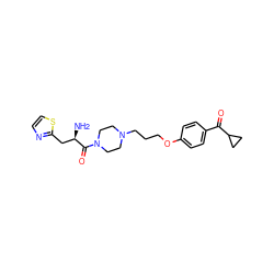 N[C@H](Cc1nccs1)C(=O)N1CCN(CCCOc2ccc(C(=O)C3CC3)cc2)CC1 ZINC000013444798