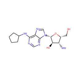 N[C@H]1[C@@H](CO)O[C@@H](n2cnc3c(NC4CCCC4)ncnc32)[C@@H]1O ZINC000013470209