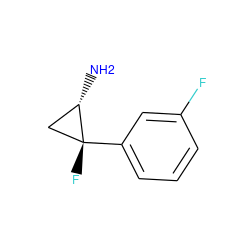 N[C@H]1C[C@@]1(F)c1cccc(F)c1 ZINC001772652574