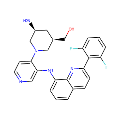 N[C@H]1C[C@@H](CO)CN(c2ccncc2Nc2cccc3ccc(-c4c(F)cccc4F)nc23)C1 ZINC000118512632