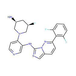 N[C@H]1C[C@@H](F)CN(c2ccncc2Nc2ncc3ccc(-c4c(F)cccc4F)nn23)C1 ZINC000142880858