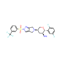 N[C@H]1C[C@@H](N2Cc3cn(S(=O)(=O)c4cccc(C(F)(F)F)c4)nc3C2)CO[C@@H]1c1cc(F)ccc1F ZINC000653757077