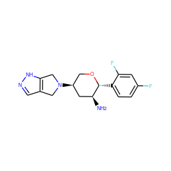 N[C@H]1C[C@@H](N2Cc3cn[nH]c3C2)CO[C@@H]1c1ccc(F)cc1F ZINC000096284065