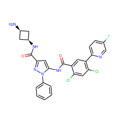 N[C@H]1C[C@@H](NC(=O)c2cc(NC(=O)c3cc(-c4ccc(F)cn4)c(Cl)cc3Cl)n(-c3ccccc3)n2)C1 ZINC001772652152