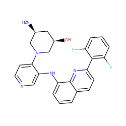 N[C@H]1C[C@@H](O)CN(c2ccncc2Nc2cccc3ccc(-c4c(F)cccc4F)nc23)C1 ZINC000116904413