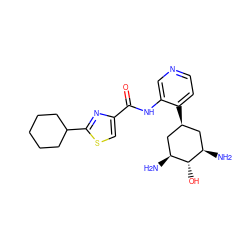 N[C@H]1C[C@@H](c2ccncc2NC(=O)c2csc(C3CCCCC3)n2)C[C@@H](N)[C@@H]1O ZINC000148597942